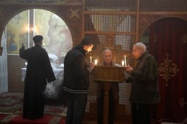 At the Church of Mary Queen of the World in Port Said, Egypt, Orthodox gather for liturgy on Sunday morning in the Angel Chapel. (photo: Sean Sprague)