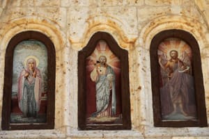 This image from May 2014 shows damaged icons in the ancient monastery of St. Thecla in Maaloula — a sign of the recent destruction scarring the region’s glorious past. (photo: Joseph Eid/AFP/Getty Images)