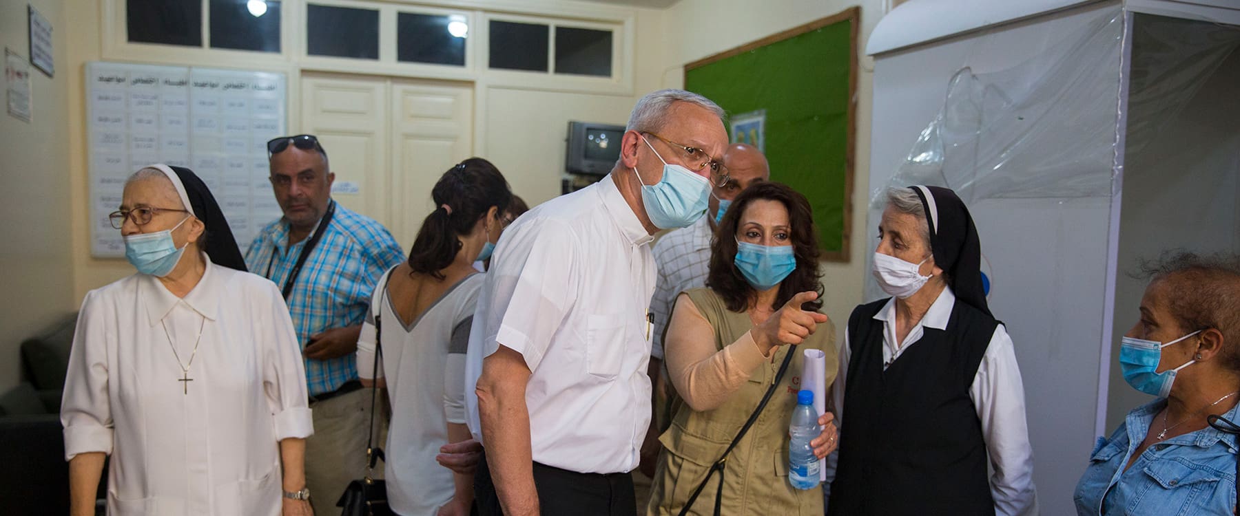 CNEWA president tours dispensary, reviewing emergency response to the 2020 lebanon blast.