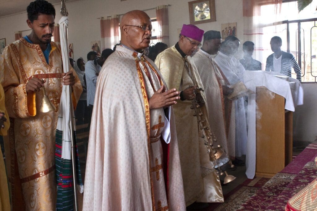 Bishop Lesanuchristos Matheos of the Ethiopian Catholic Eparchy of Bahir Dar-Dessie, Ethiopia, celebrates Divine Liturgy in Bahir Dar.