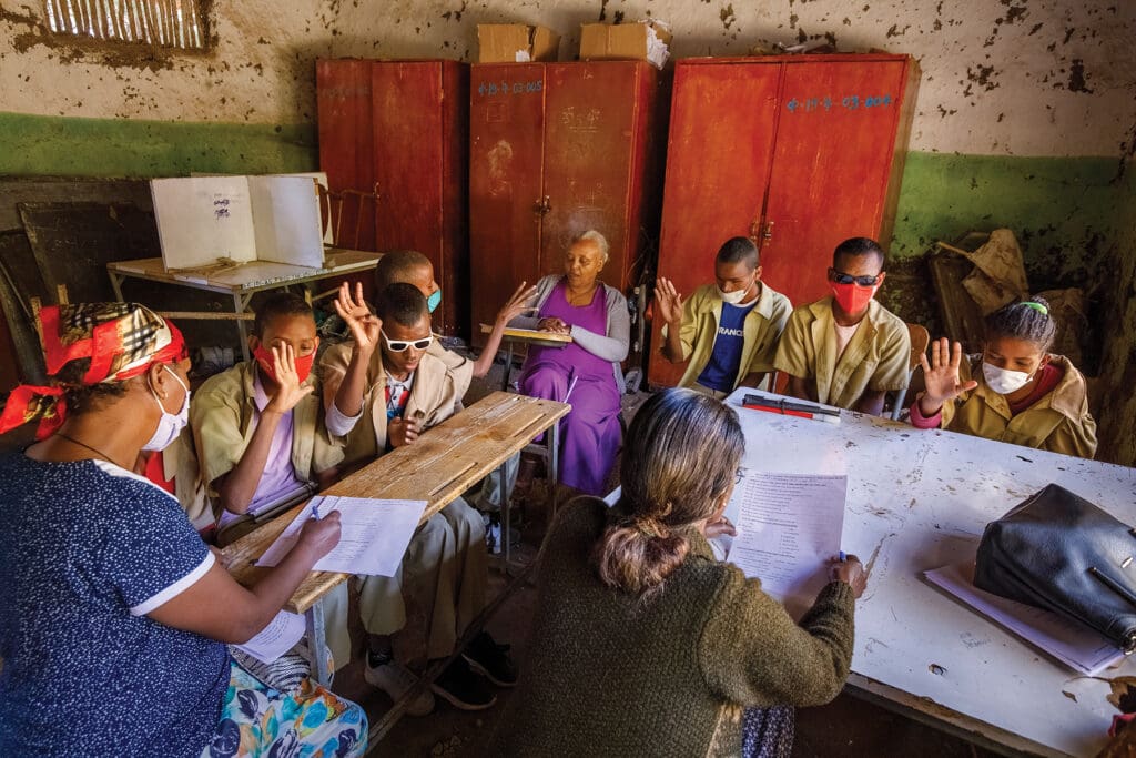 Students from St. Raphael Boarding School take exams at the government-run school. (photo: Petterik Wiggers) The St. Raphael Boarding School of the Blind is located in the town of Azezo, in Northern Ethiopia, about 25km from the city of Gondar. Sister Hargewein has been working in the school for twelve years, alongside two other Daughters of Ste Anne Sisters and several school employees.