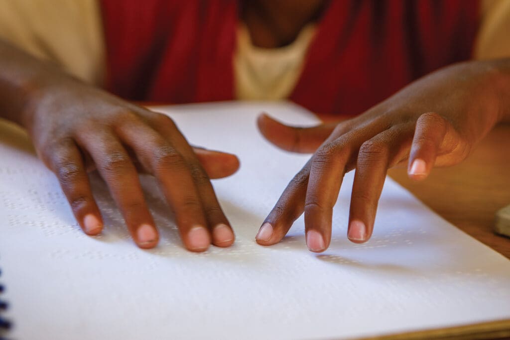 Braille reading. St. Raphael Boarding School of the Blind is located in the town of Azezo, in Northern Ethiopia, about 25km from the city of Gondar. Sister Hargewein has been working in the school for twelve years, alongside two other Daughters of Ste Anne Sisters and several school employees.