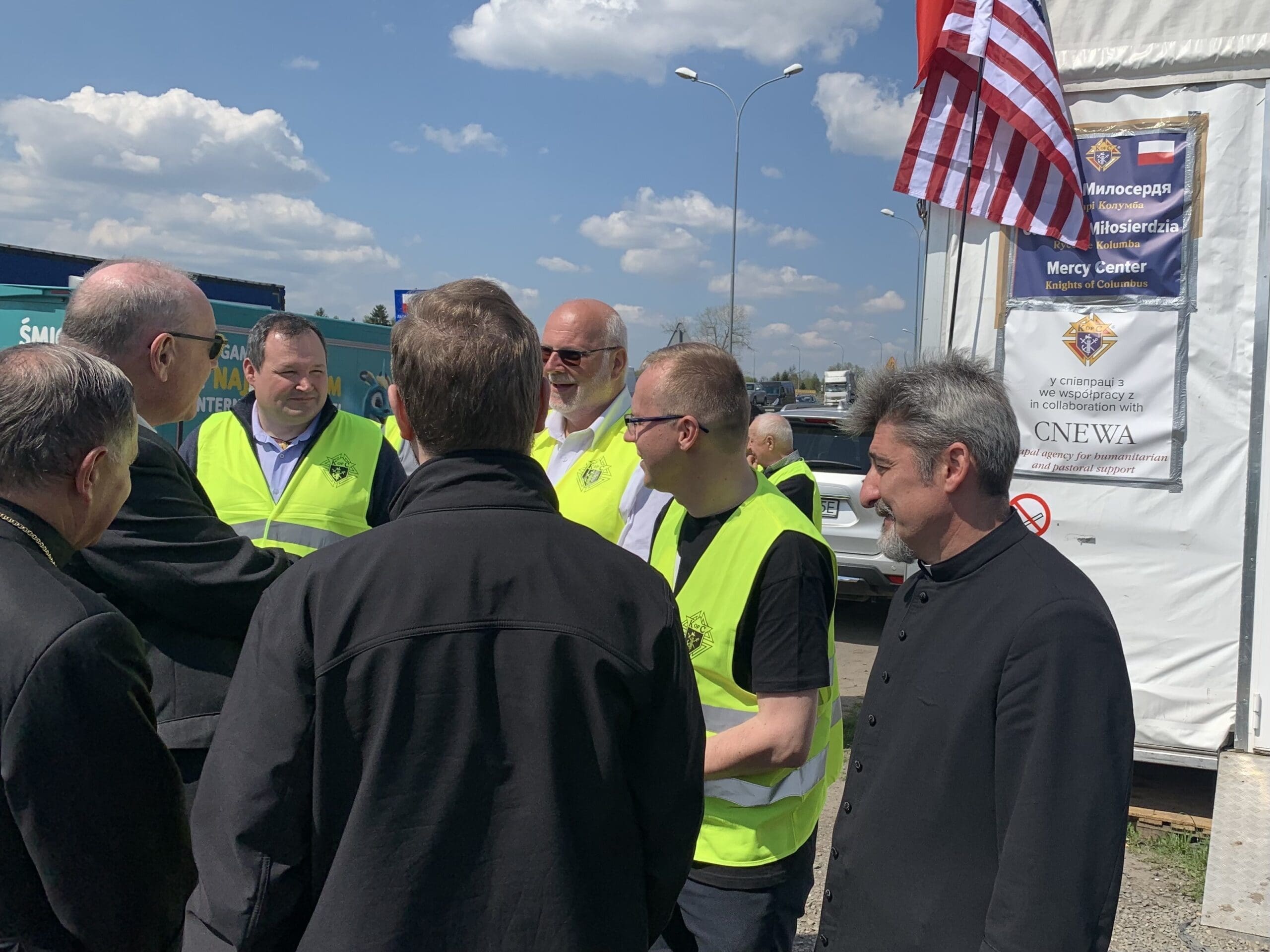 The CNEWA delegation meets with staff of the CNEWA-funded Mercy Center in Hrebenne, Poland, on 2 May.