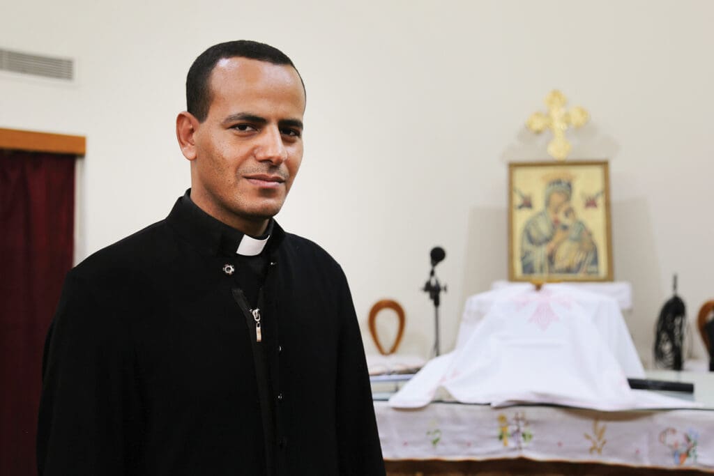 Seminarian Milad Gamil, pictured at the seminary, is studying for the Eparchy of Abu Qurqas, located about 186 miles south of Cairo.