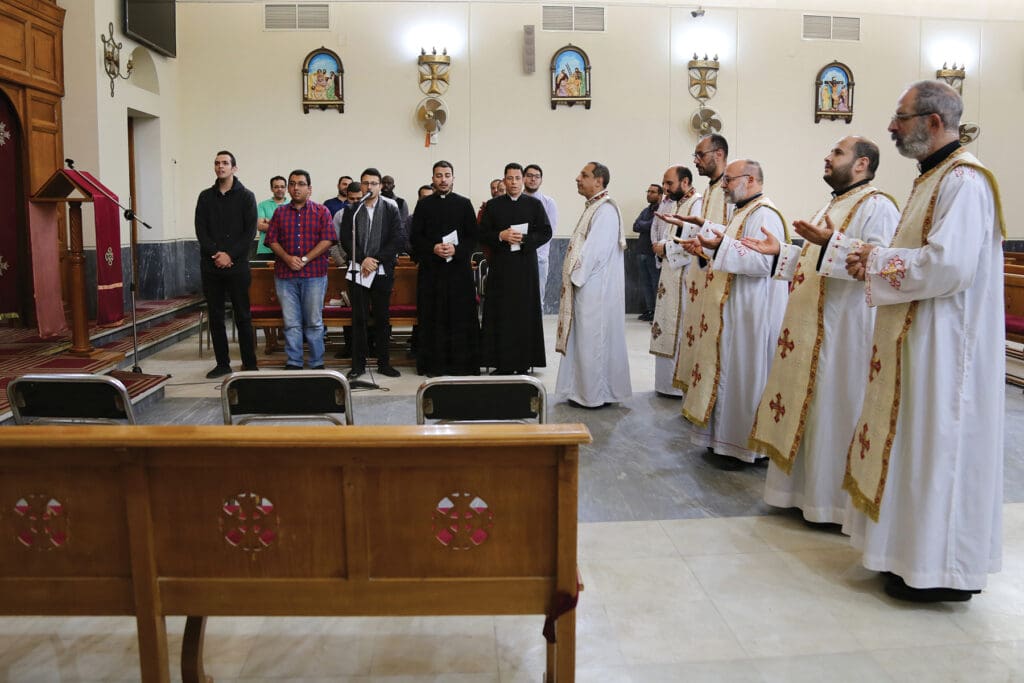 Seminarians gather in the chapel for liturgy with the priests who teach at the seminary on the last Friday of Lent.