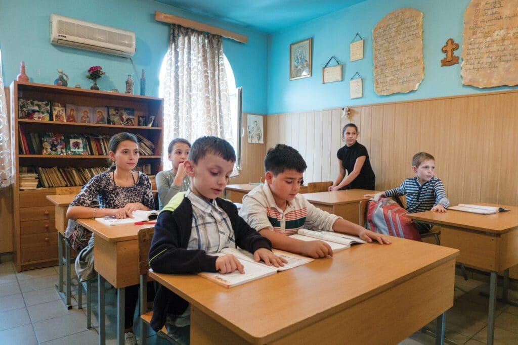 Children attend class at the Harmony Center in Tblisi, Georgia.