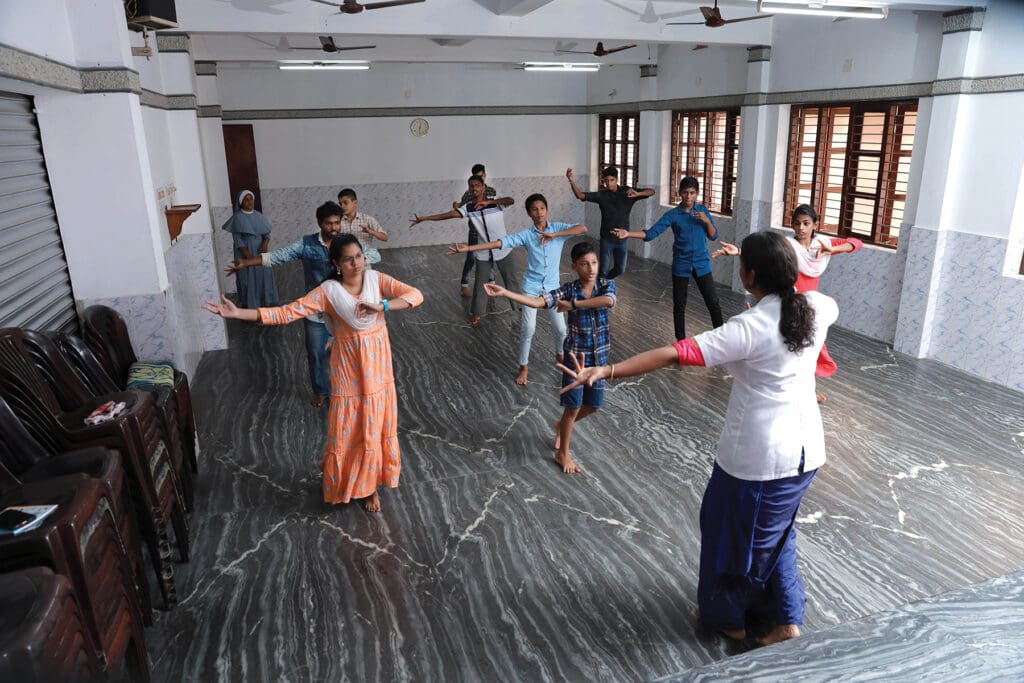 Students at Snehadeepthi Special School in a dance lesson with their dance teacher, Sanitha.